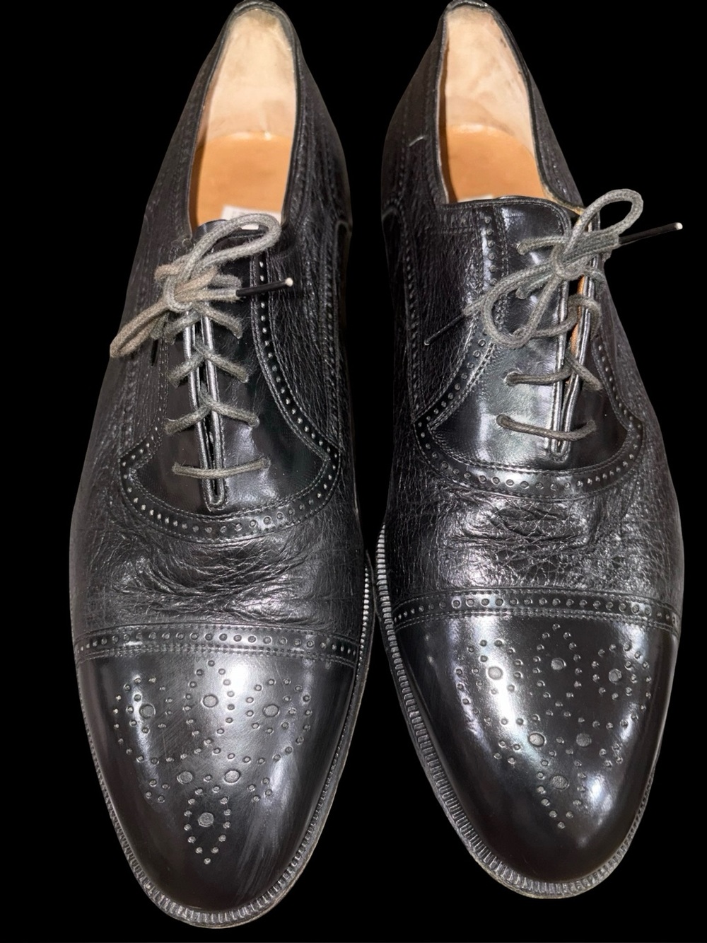 Moreschi Abano Oxford Dress Shoes Mens 13 Black Peccary & Calfskin Cap Toe - Picture 9 of 13